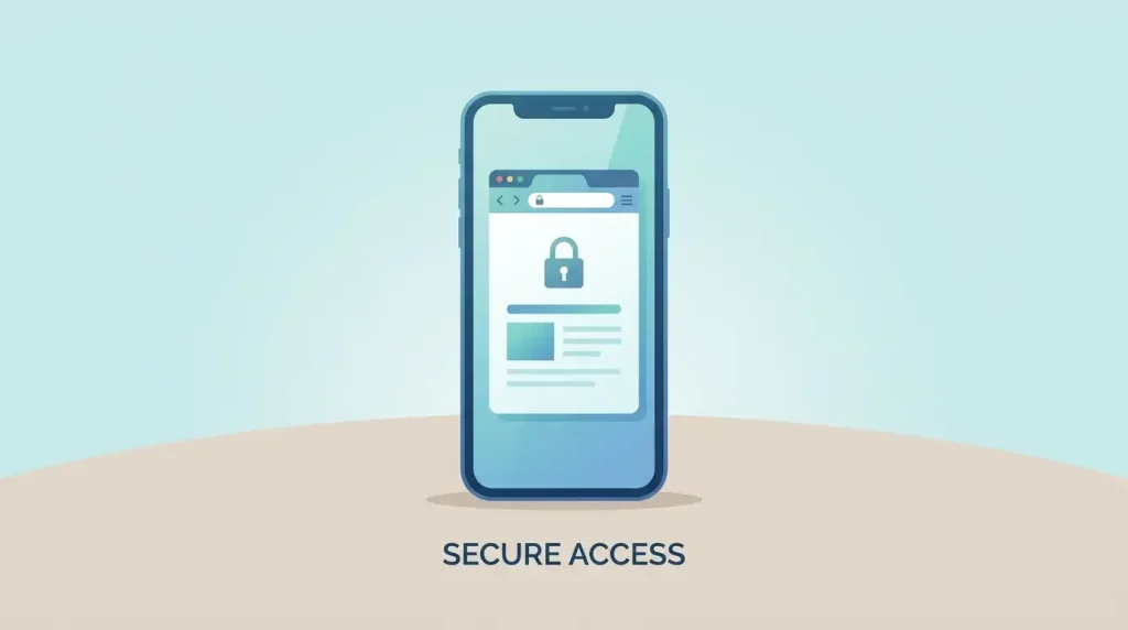 Conceptual illustration of a smartphone showing a generic browser window with a security shield and no real app interface